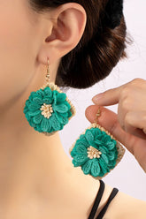 Straw Square Hoop Flower Earrings