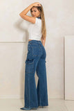 High Rise Crossed Waist Cargo Wide Jeans