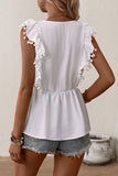 Embroidered Pom-Pom Trim Cap Sleeve Babydoll Top - MeraKy Vibes