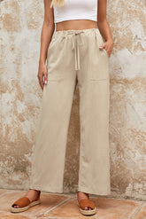 Drawstring Waist Crinkled Wide Leg Pants - MeraKy Vibes
