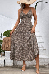 Printed Spaghetti Strap Tie Back Dress - MeraKy Vibes
