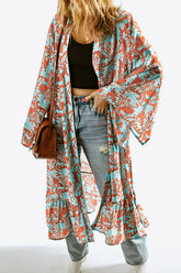 Printed Open Front Duster Cardigan - MeraKy Vibes