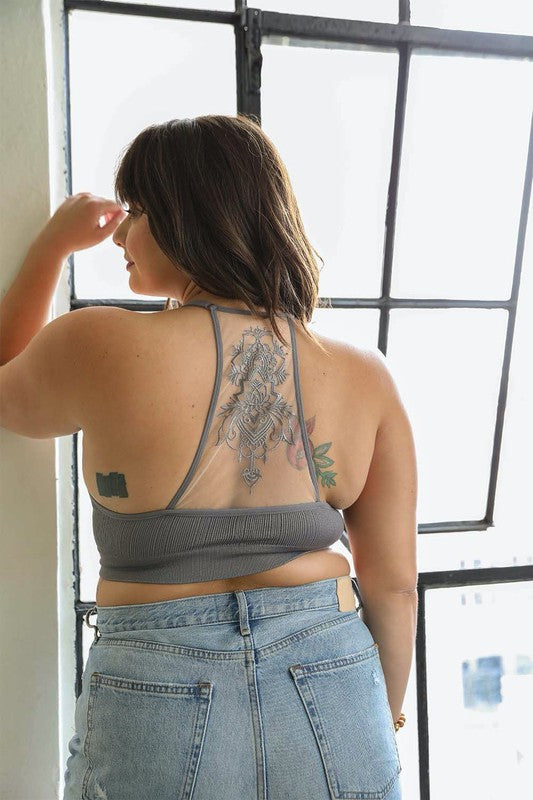 Plus Size Tattoo Mesh Racerback Bralette - MeraKy Vibes