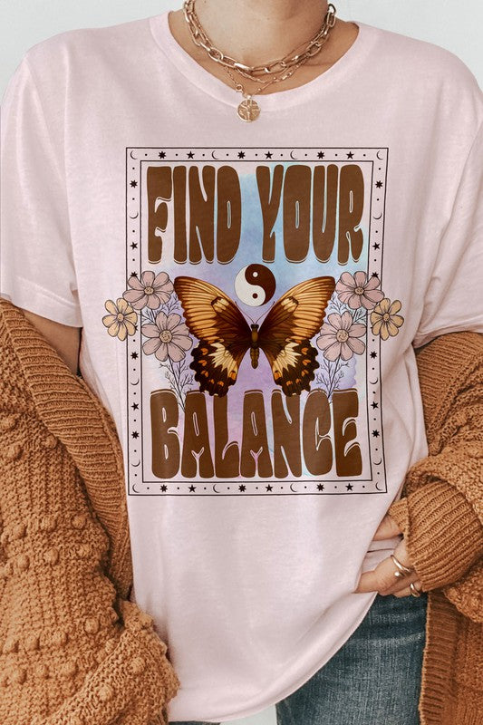 Find Your Balance Boho Vintage Graphic Tee - MeraKy Vibes