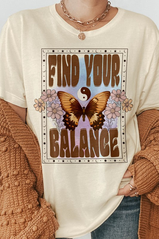 Find Your Balance Boho Vintage Graphic Tee - MeraKy Vibes