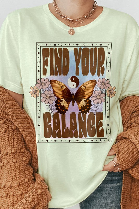 Find Your Balance Boho Vintage Graphic Tee - MeraKy Vibes