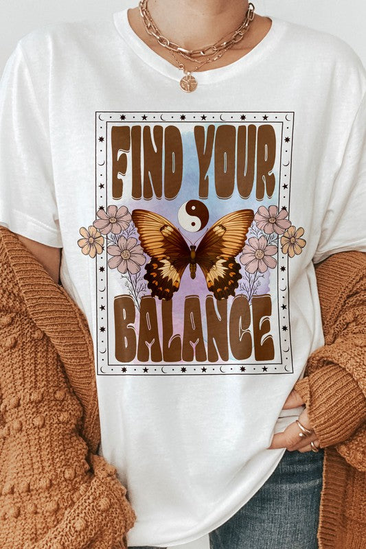 Find Your Balance Boho Vintage Graphic Tee - MeraKy Vibes