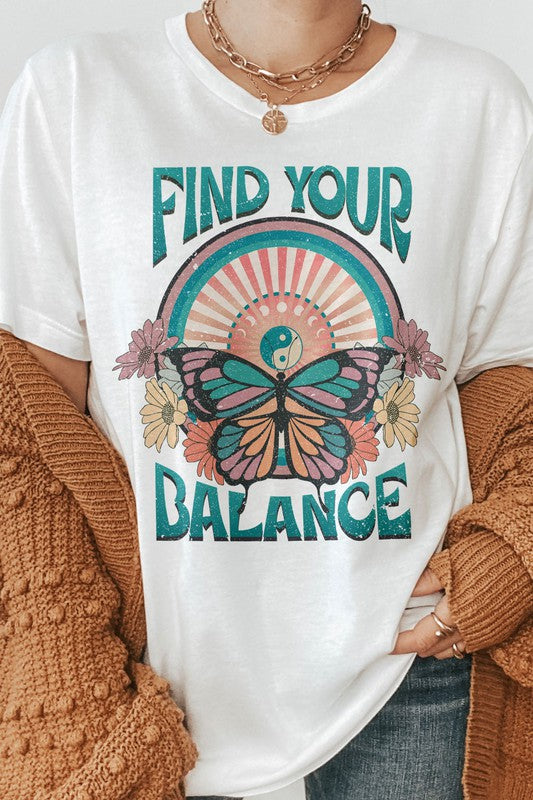 Find Your Balance Boho Vintage Graphic Tee - MeraKy Vibes
