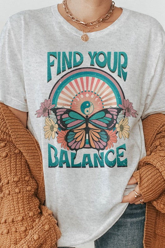 Find Your Balance Boho Vintage Graphic Tee - MeraKy Vibes