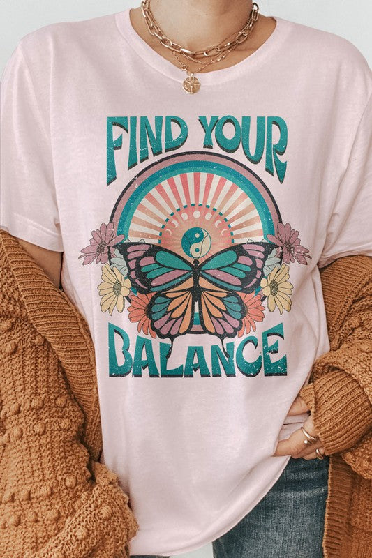 Find Your Balance Boho Vintage Graphic Tee - MeraKy Vibes