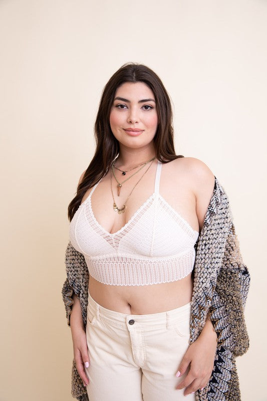 Plus Size Ribbed Lace Boho Racerback Bralette - MeraKy Vibes