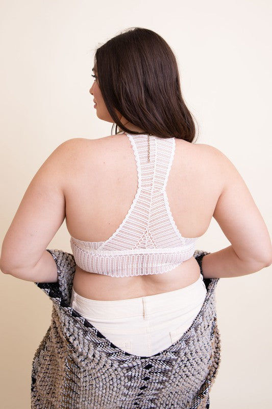 Plus Size Ribbed Lace Boho Racerback Bralette - MeraKy Vibes