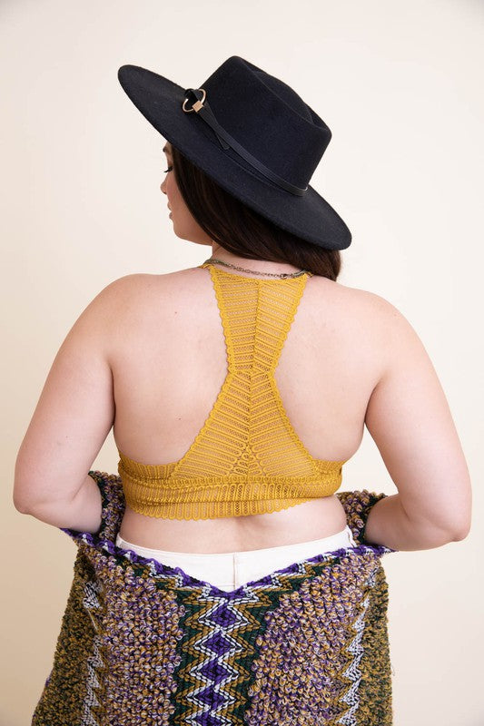 Plus Size Ribbed Lace Boho Racerback Bralette - MeraKy Vibes