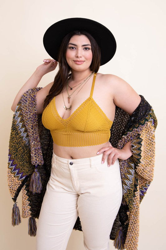 Plus Size Ribbed Lace Boho Racerback Bralette - MeraKy Vibes