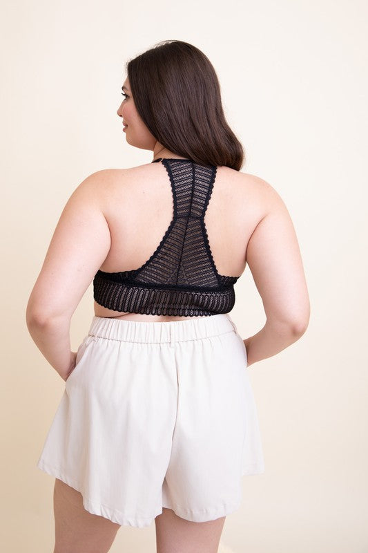 Plus Size Ribbed Lace Boho Racerback Bralette - MeraKy Vibes