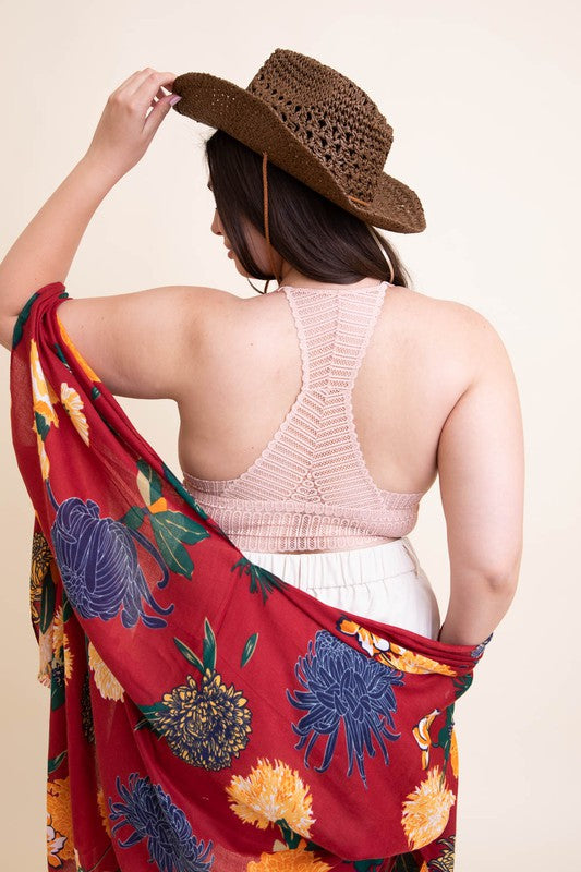 Plus Size Ribbed Lace Boho Racerback Bralette - MeraKy Vibes