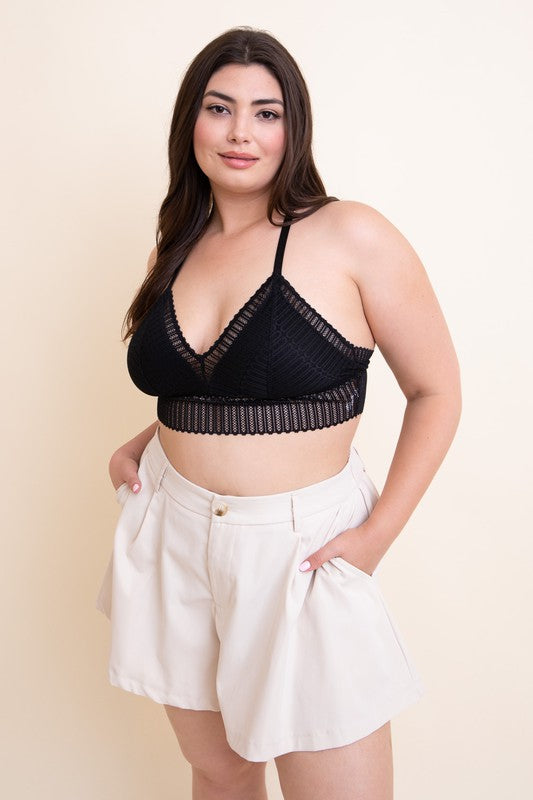 Plus Size Ribbed Lace Boho Racerback Bralette - MeraKy Vibes