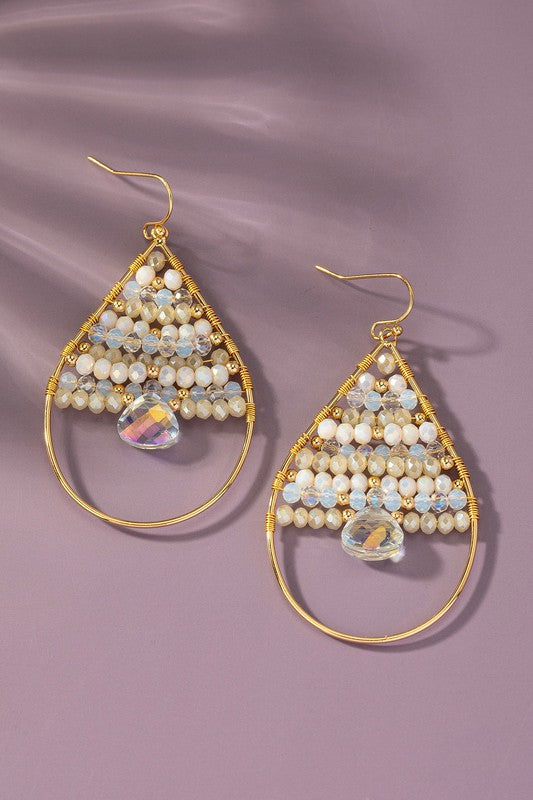 Faceted Glass Beaded Teardrop Hoop Earrings