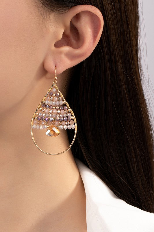 Faceted Glass Beaded Teardrop Hoop Earrings