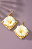 Straw Square Hoop Flower Earrings