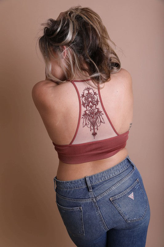 Plus Size Tattoo Mesh Racerback Bralette - MeraKy Vibes