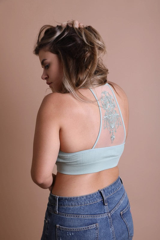 Plus Size Tattoo Mesh Racerback Bralette - MeraKy Vibes