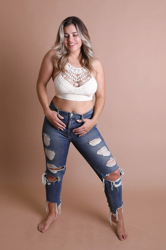Plus Size Crochet Lace High Neck Bralette - MeraKy Vibes
