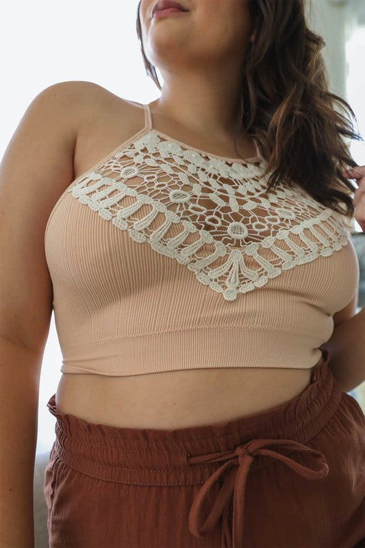 Plus Size Crochet Lace High Neck Bralette - MeraKy Vibes