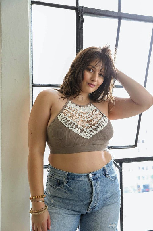 Plus Size Crochet Lace High Neck Bralette - MeraKy Vibes