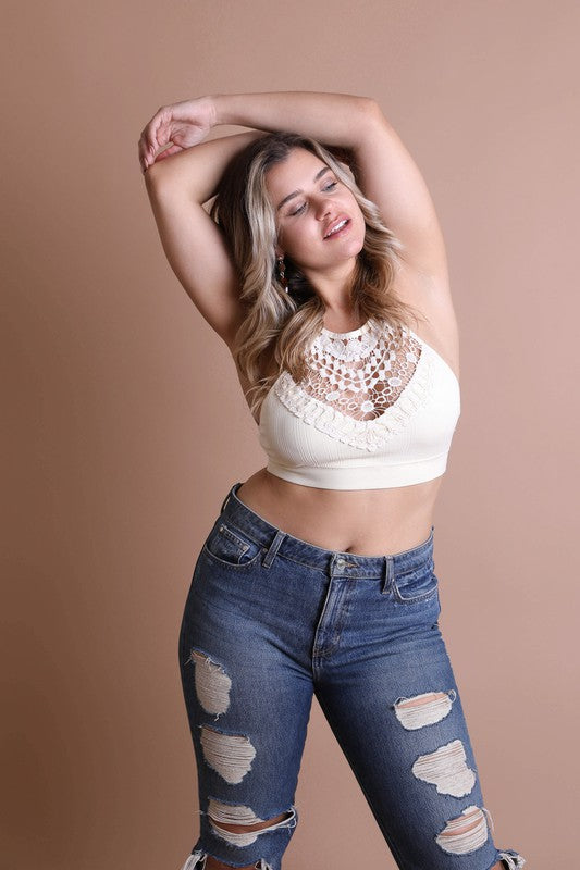 Plus Size Crochet Lace High Neck Bralette - MeraKy Vibes