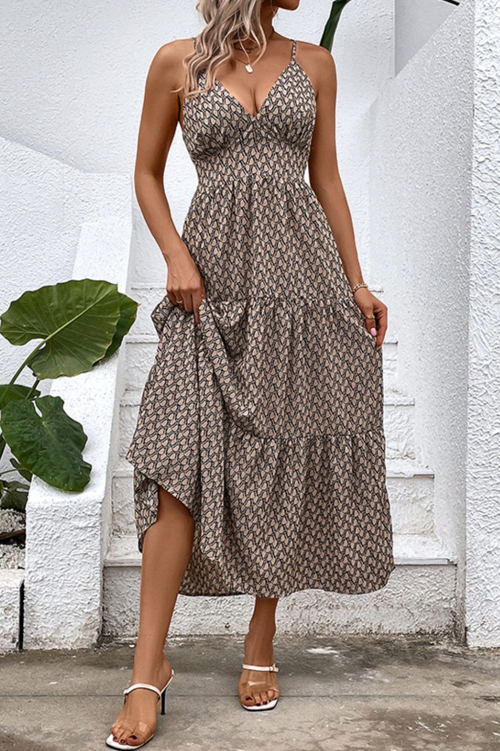 Printed Spaghetti Strap Tie Back Dress - MeraKy Vibes