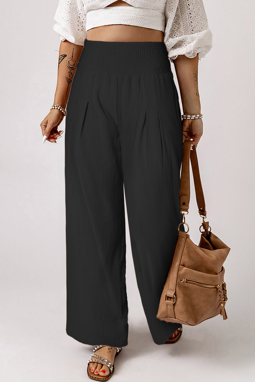Smocked High Waist Wide Leg Pants - MeraKy Vibes