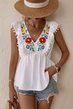 Embroidered Pom-Pom Trim Cap Sleeve Babydoll Top - MeraKy Vibes