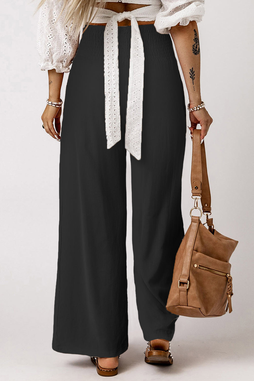Smocked High Waist Wide Leg Pants - MeraKy Vibes