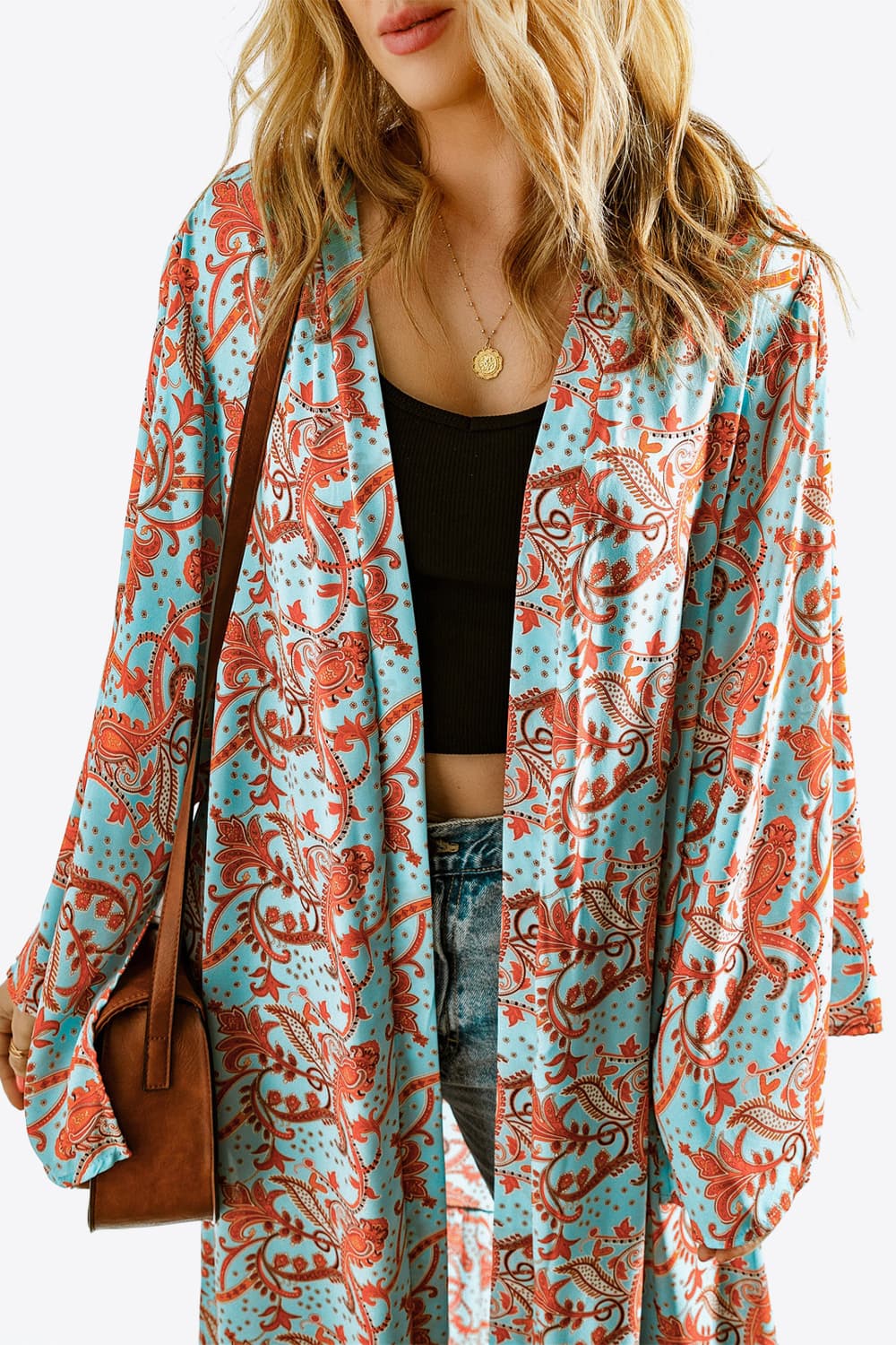 Printed Open Front Duster Cardigan - MeraKy Vibes