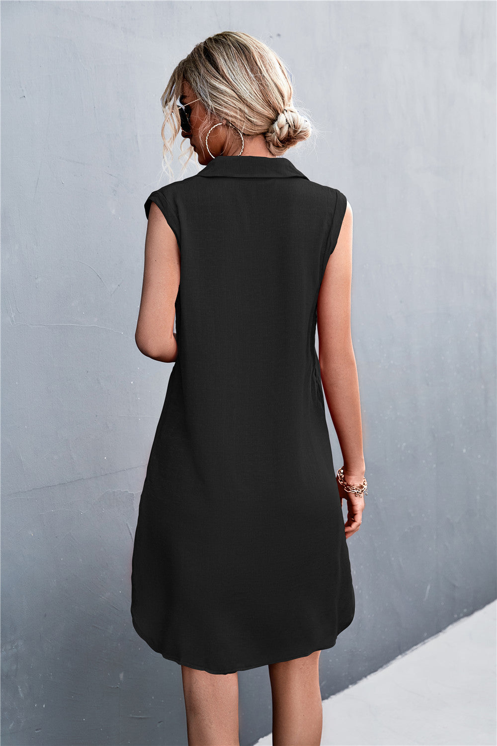 Buttoned Johnny Collar Sleeveless Dress - MeraKy Vibes