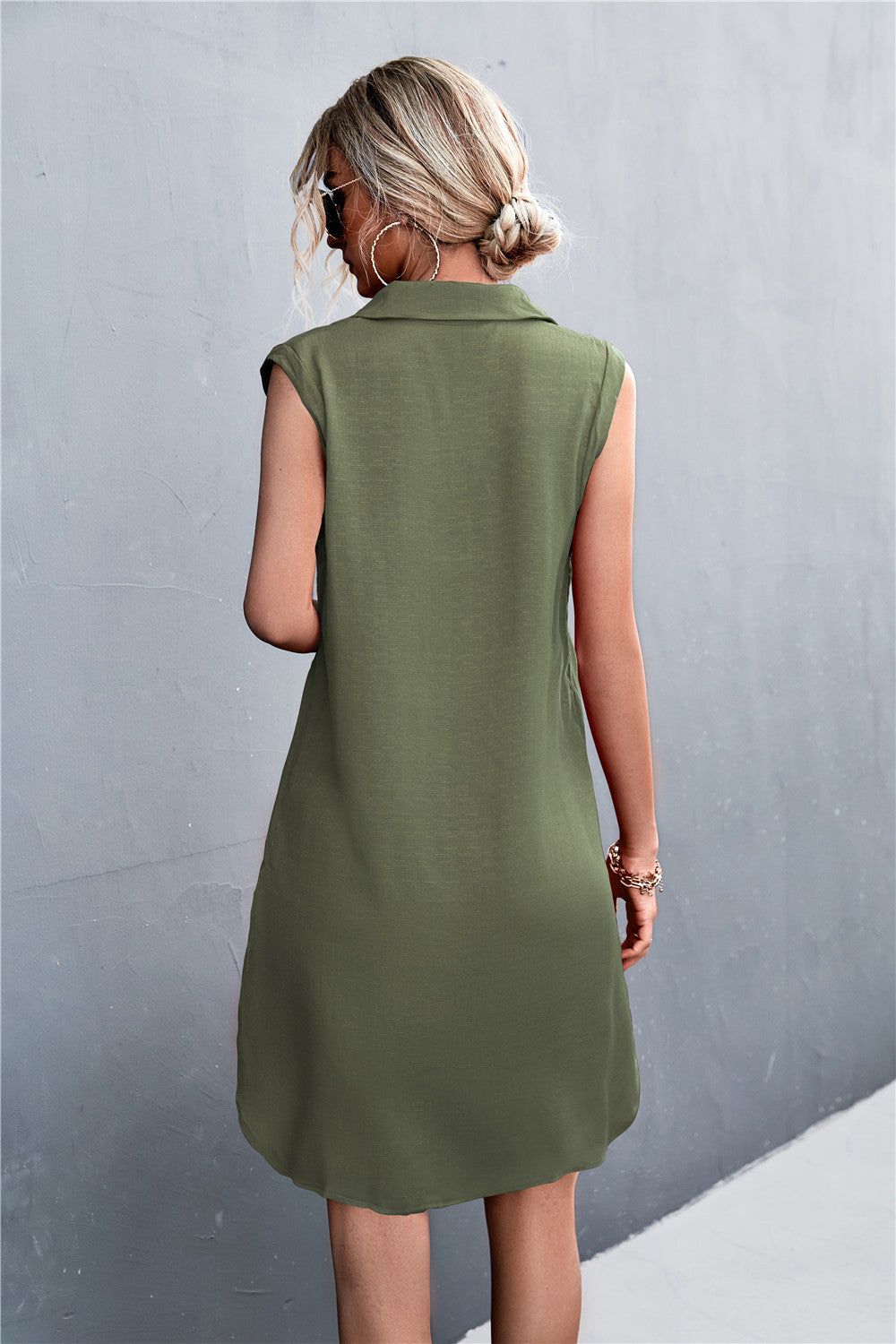 Buttoned Johnny Collar Sleeveless Dress - MeraKy Vibes