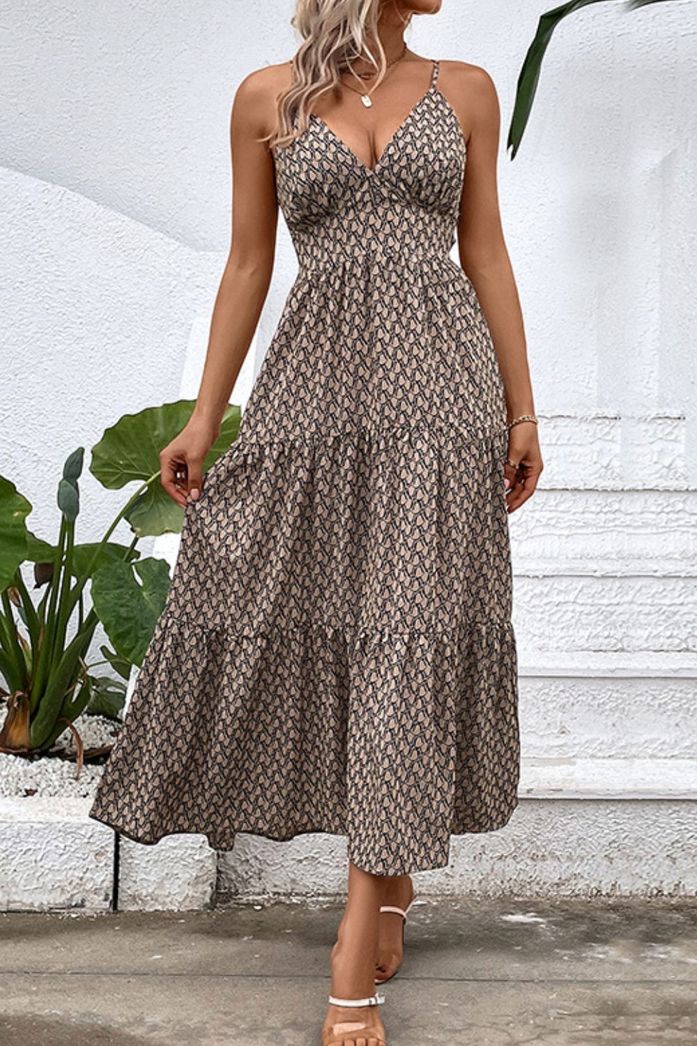 Printed Spaghetti Strap Tie Back Dress - MeraKy Vibes