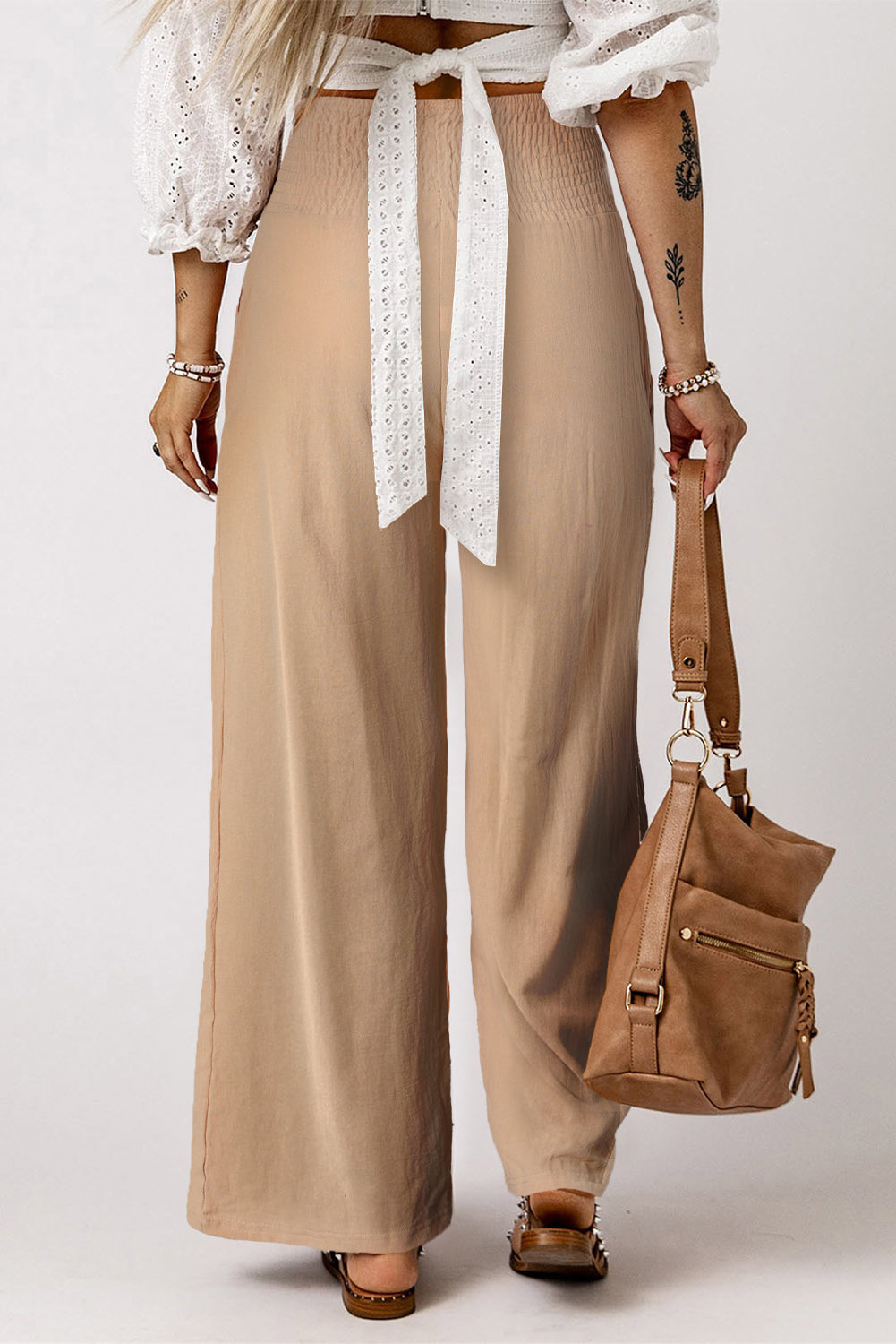 Smocked High Waist Wide Leg Pants - MeraKy Vibes
